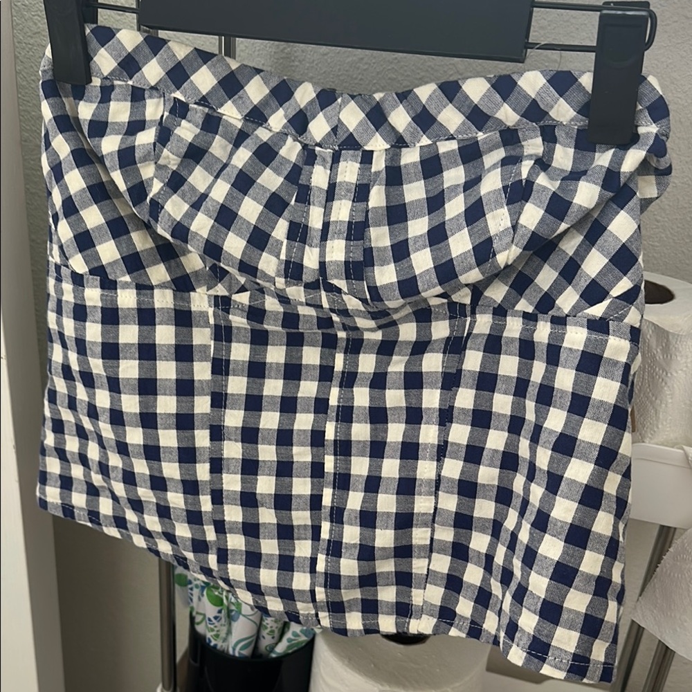 Free People Blue and White Pleated Crop Top